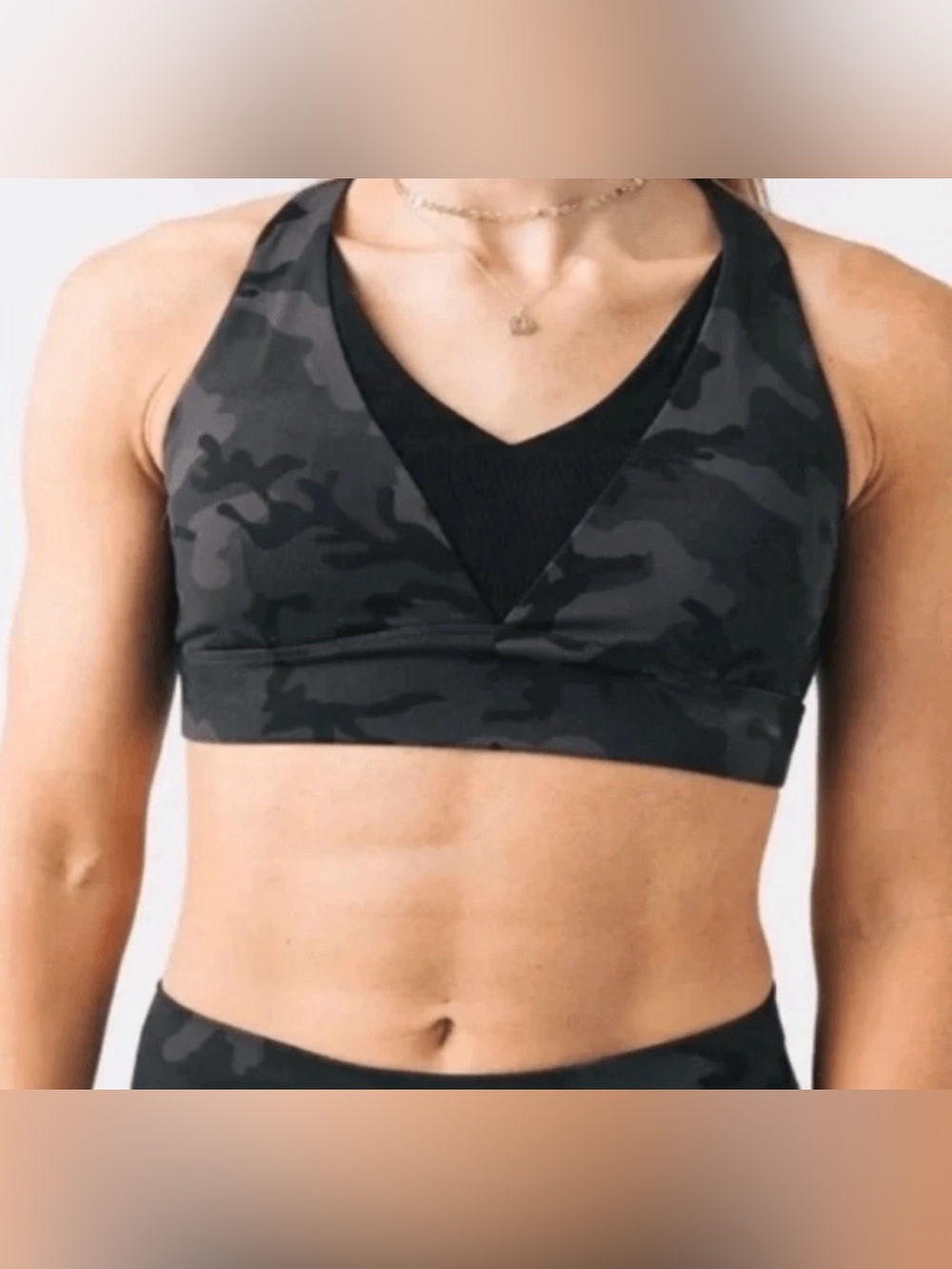 ZYIA Black Camo V-Neck Sports Bra